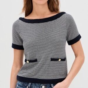 NWT Frame cashmere boatneck Navy Striped Women's Sweater